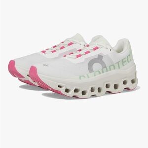 On Cloud Running White and Pink Sneakers with Breathable Design